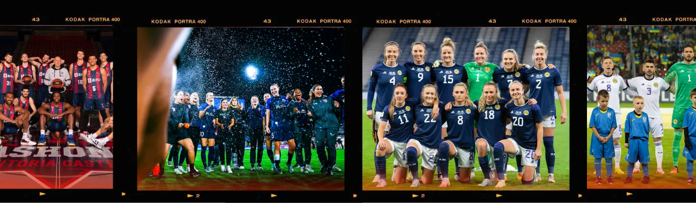 League banner with photos